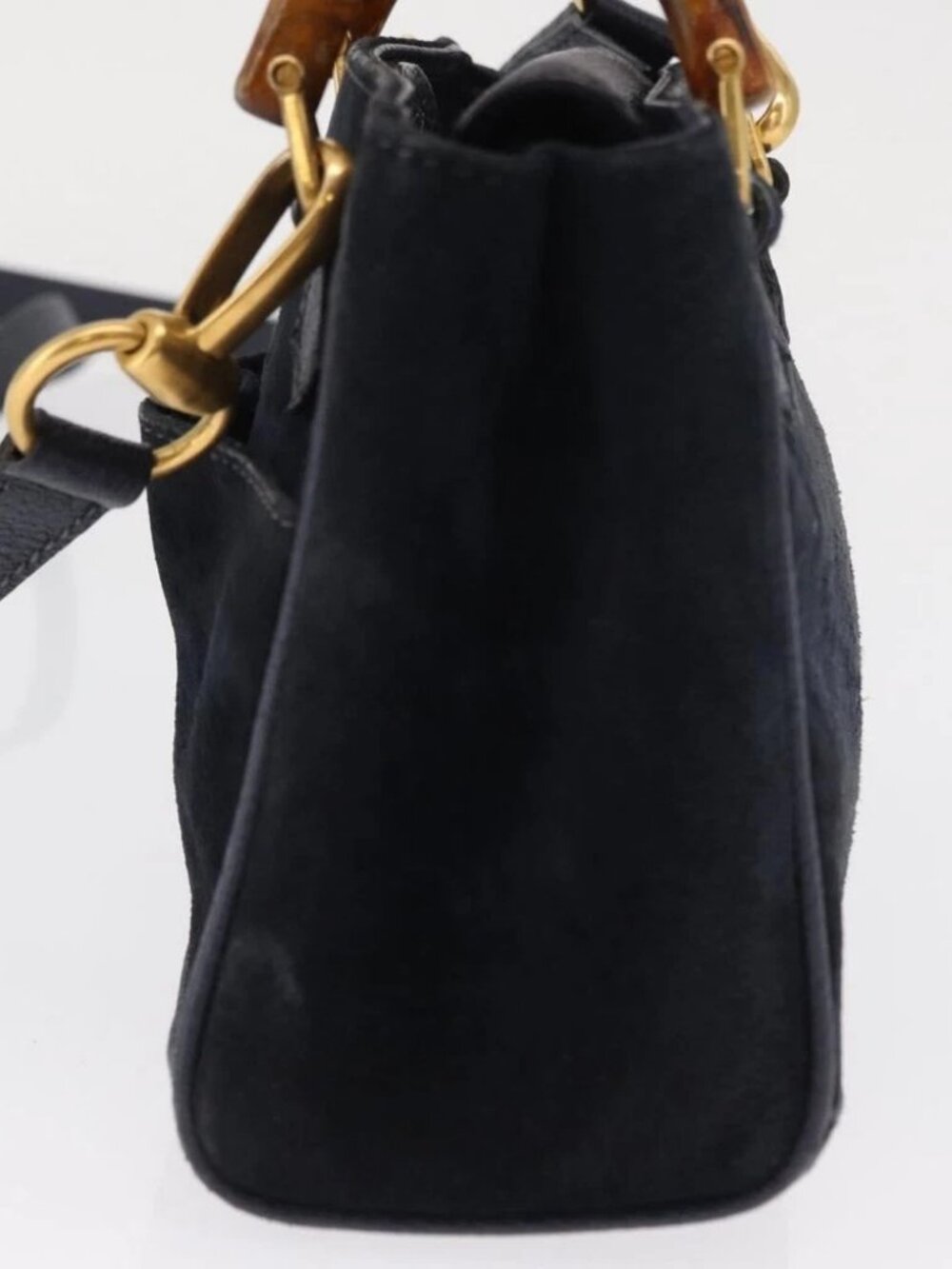 GUCCI Bamboo Hand Bag Suede 2way Navy Gold - Picture 5 of 15